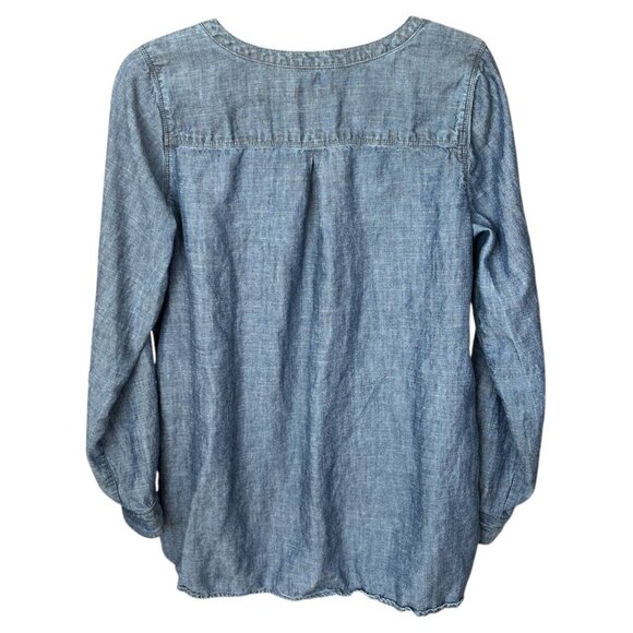 J Jill Womens Denim Chambray Top Sz S Tencel Linen Roll Tab Sleeve Summer Casual - Picture 3 of 12